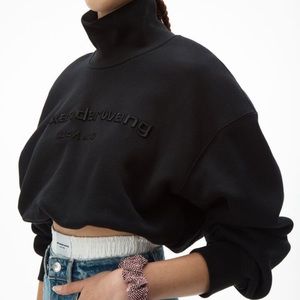 Alexander Wang Cropped Embroidered Mockneck Sweatshirt